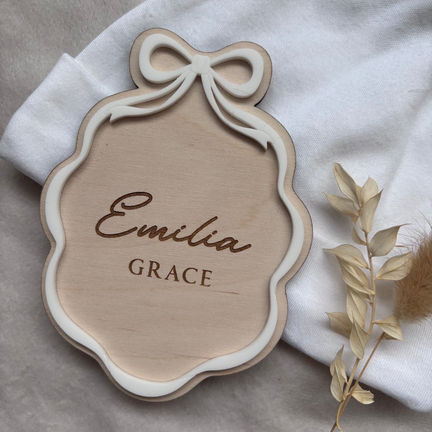 Personalised Ribbon Frame Baby Name Announcement Plaque