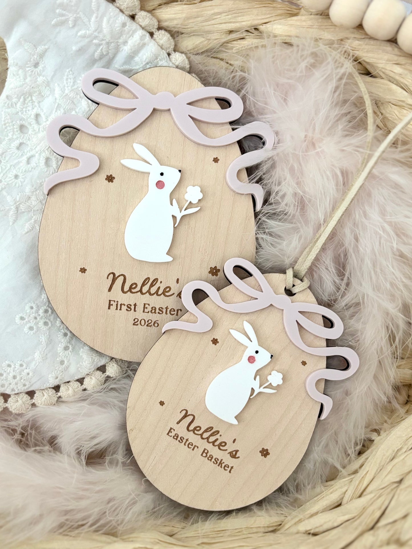 Bunnies and Bows First Easter Plaque & Basket Tag