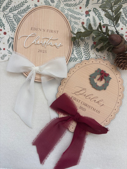 My First Christmas Personalised Plaque - Wreath
