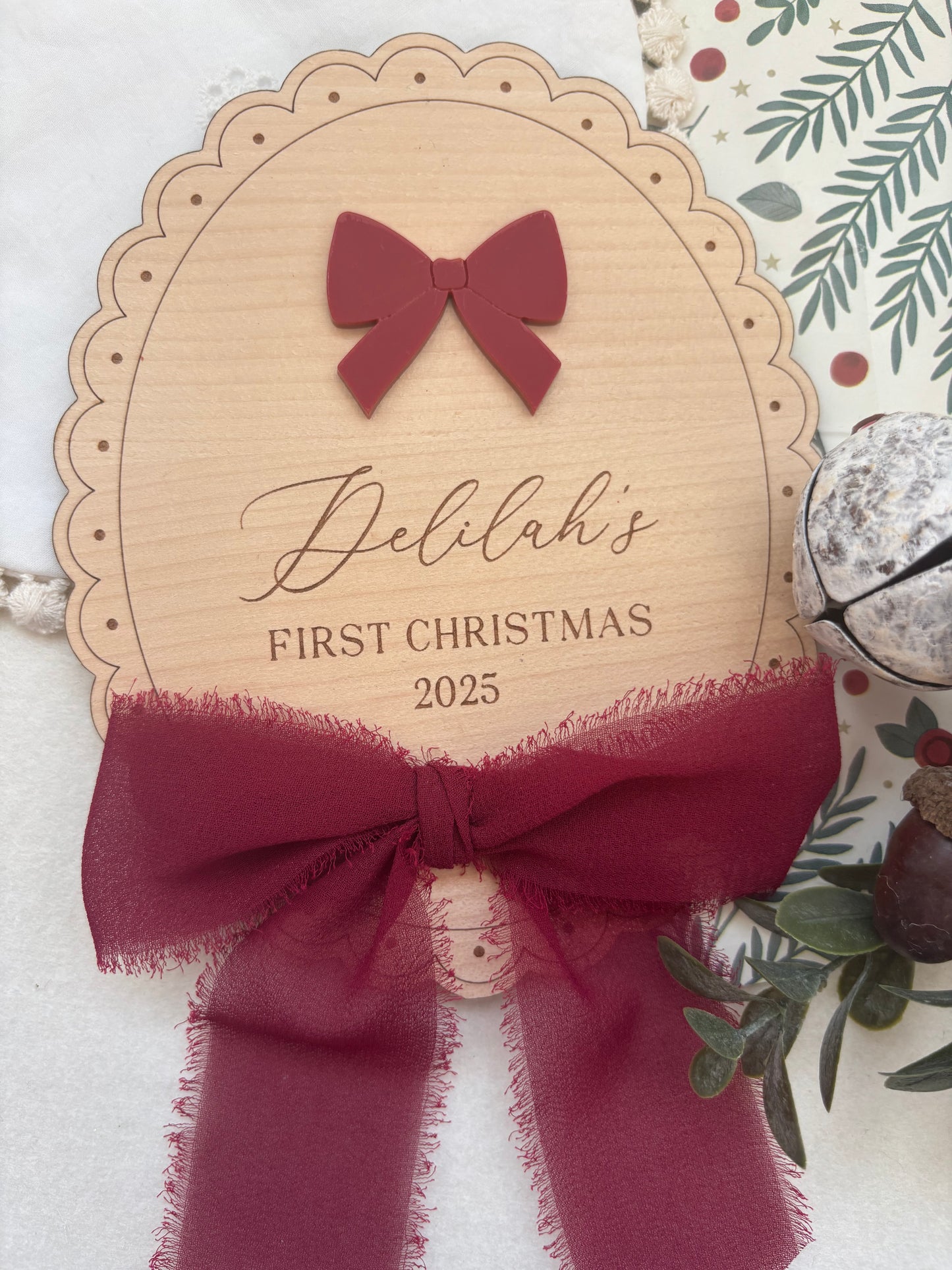 My First Christmas Personalised Plaque - Bow