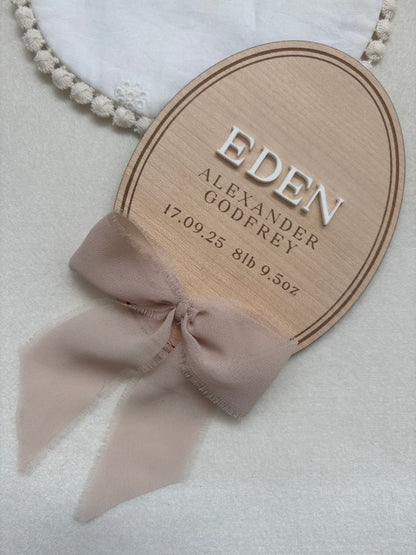 Personalised Baby Keepsake  Plaque with Chiffon Ribbon