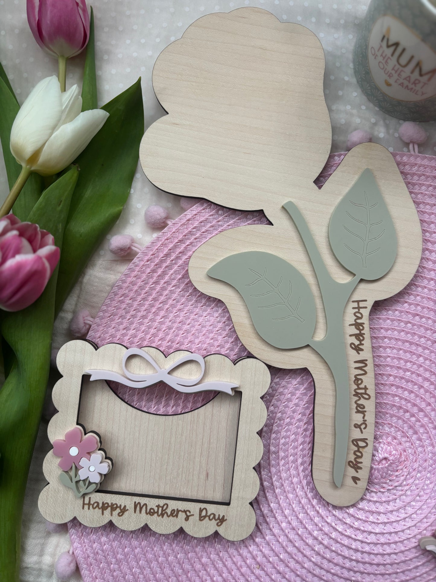 Mother's Day Flower Handprint Keepsake - First Mother’s Day Personalised Gift Plaque Wood and Acrylic