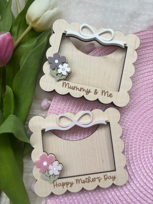 Mother's Day Fridge Magnet Frame Gift for Grandma, Gift for Mum, Mini Wooden Photo Frame with flowers