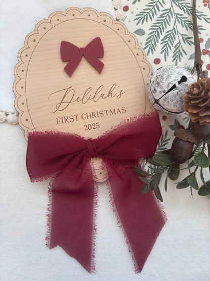 My First Christmas Personalised Plaque - Bow