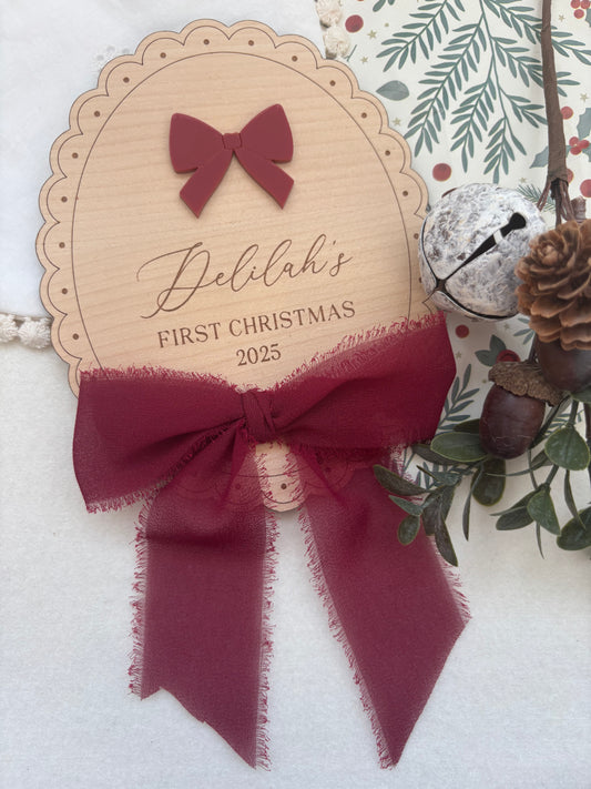 My First Christmas Personalised Plaque - Bow
