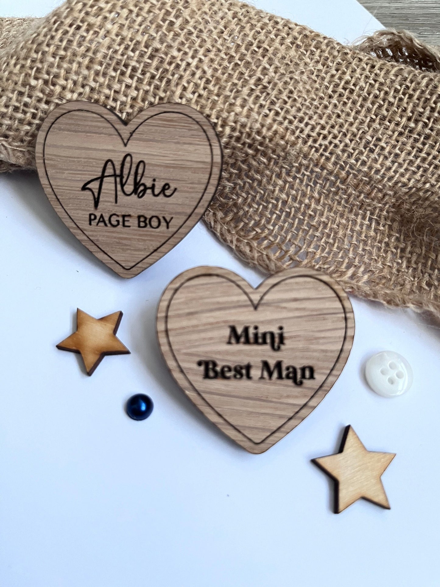 Personalised Page Boy, Mini Best Man Wooden Wedding Badge