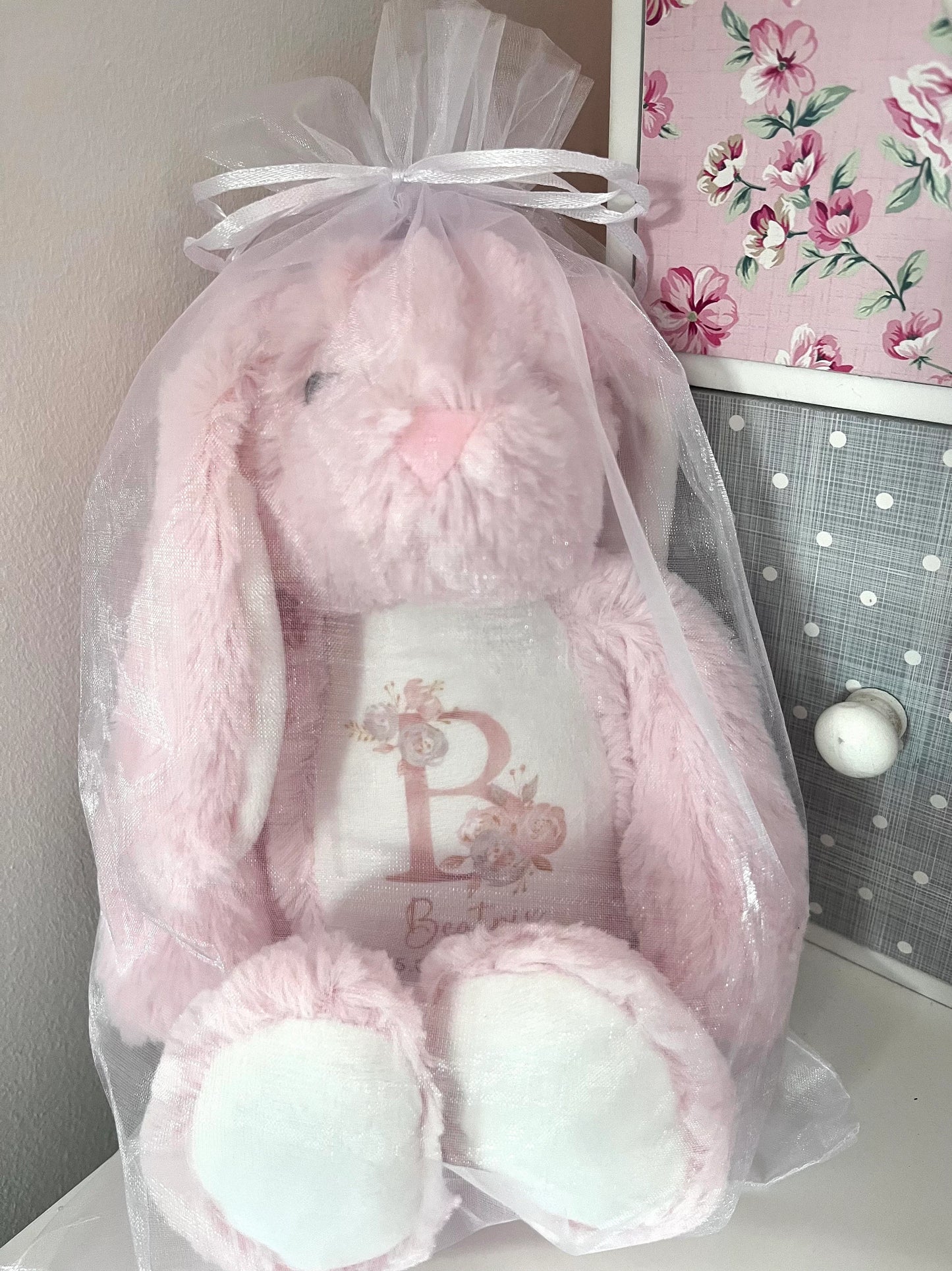 Personalised New Baby Girl Pink Bunny Teddy
