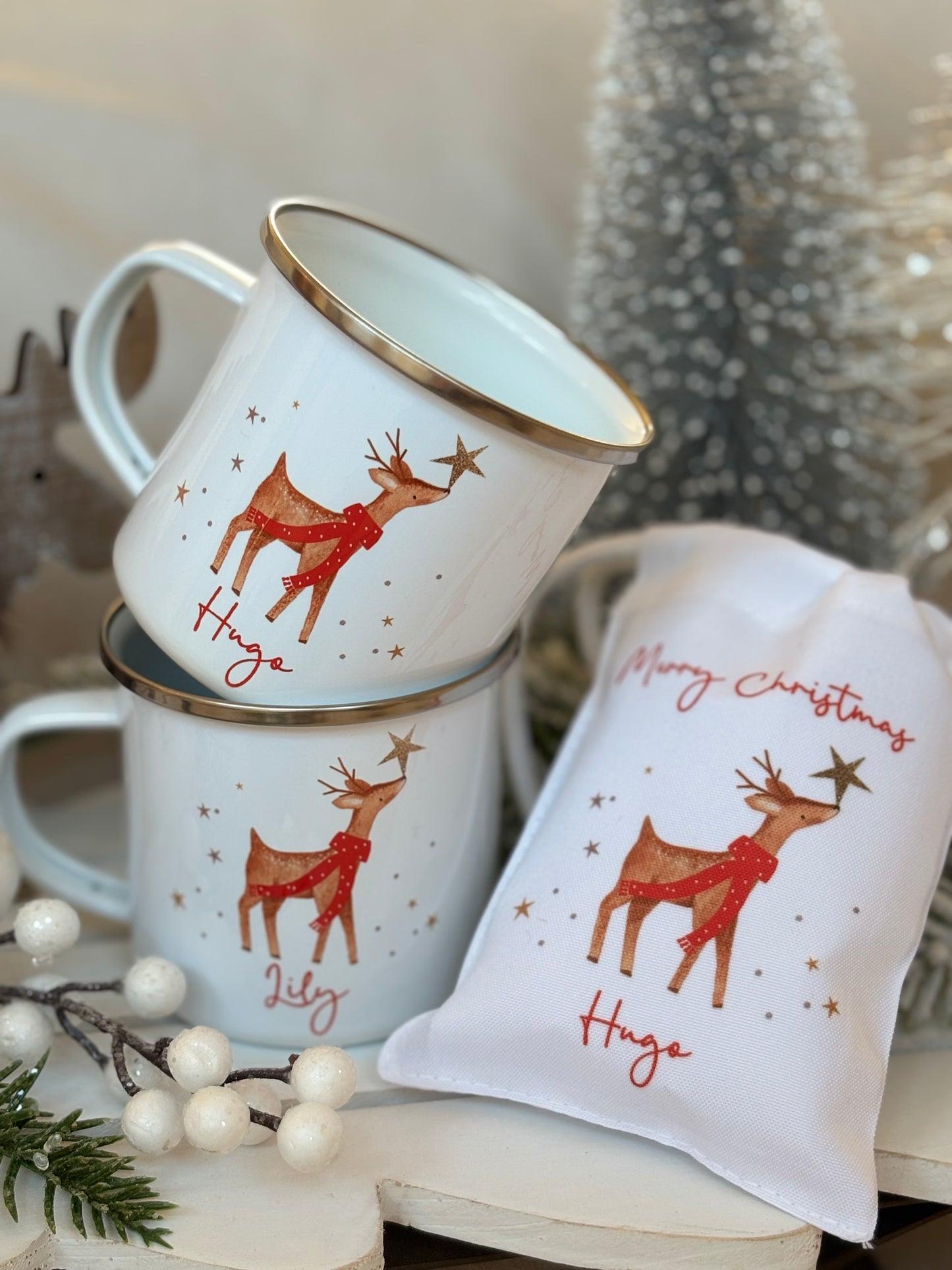 Personalised Reindeer Mug & Treat Bag