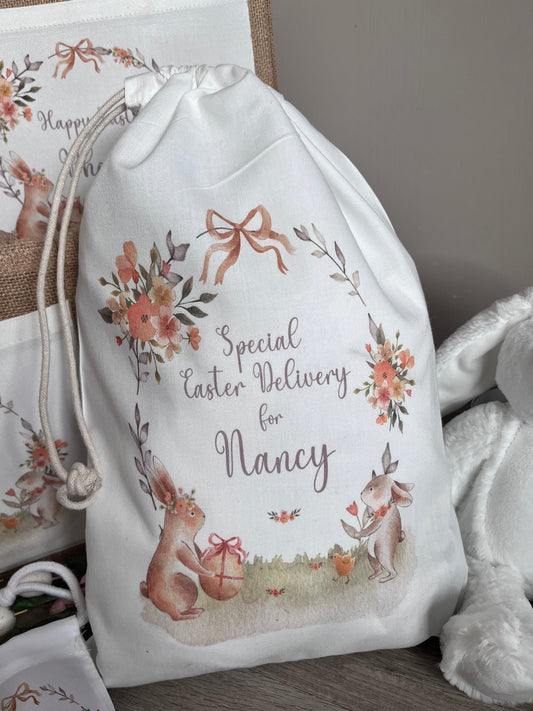 Personalised Large Easter Floral Bunny Gift Sack