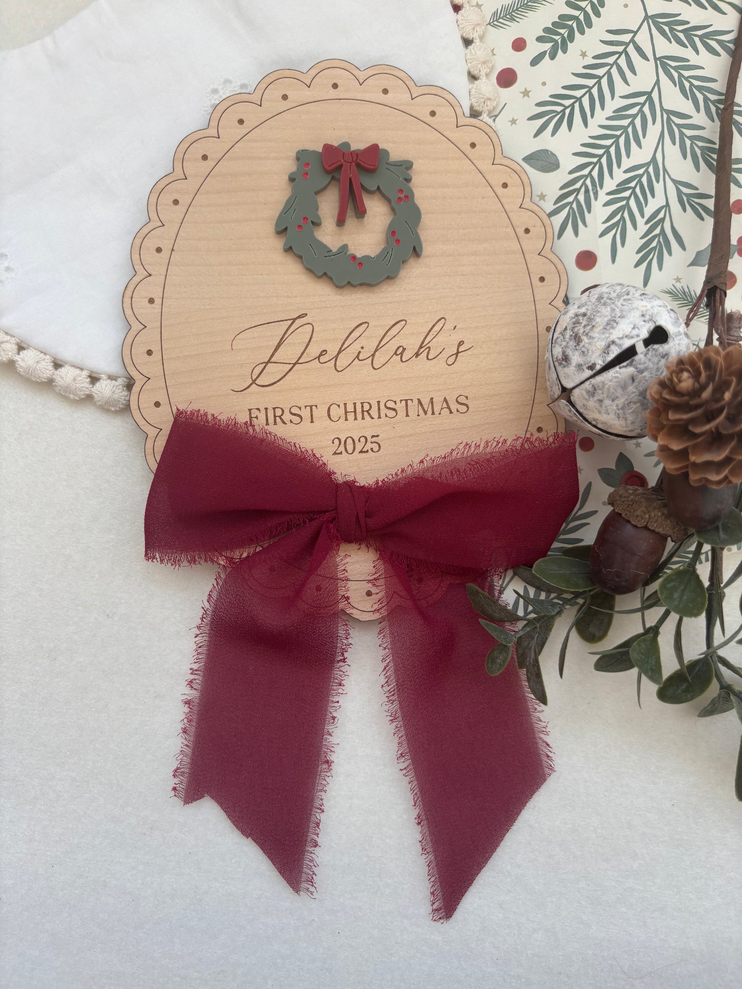 My First Christmas Personalised Plaque - Wreath