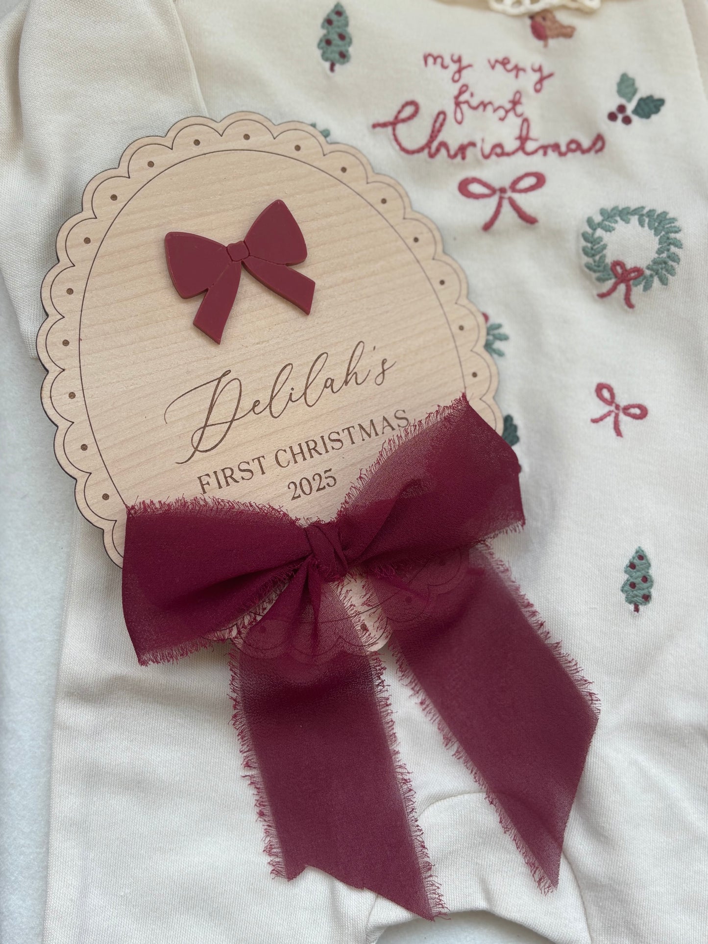 My First Christmas Personalised Plaque - Bow