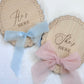 He’s Here, She’s Here Wooden Birth Announcement Plaque