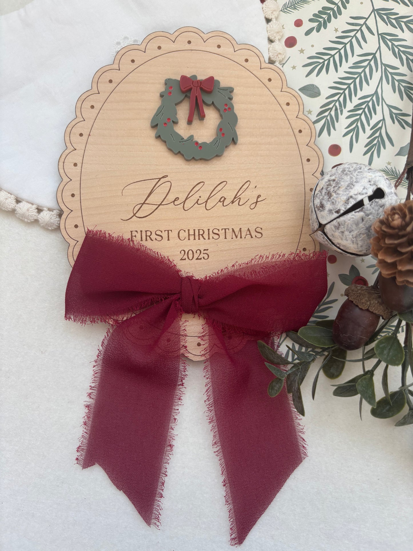 My First Christmas Personalised Plaque - Wreath