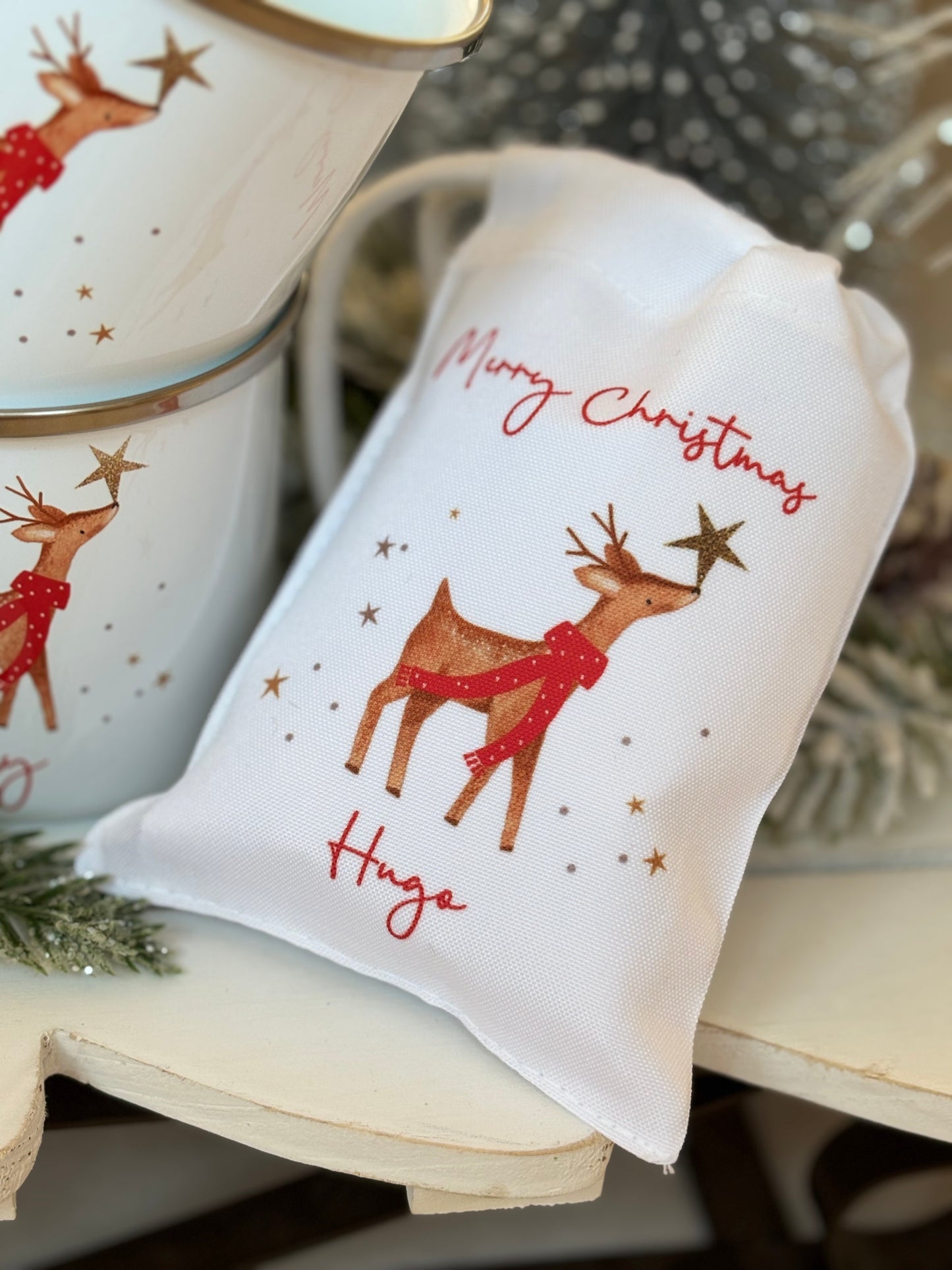 Personalised Reindeer Mug & Treat Bag