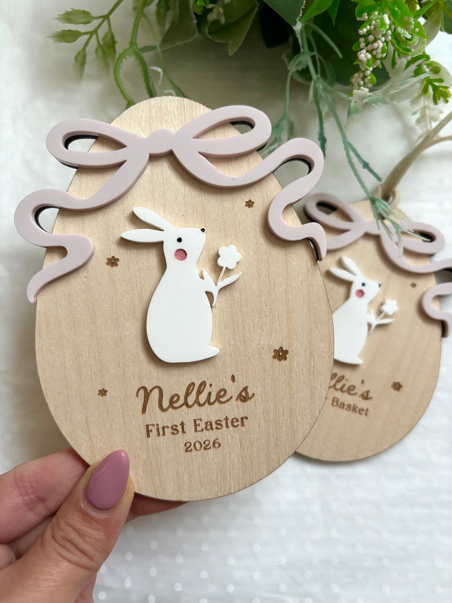 Bunnies and Bows First Easter Plaque & Basket Tag
