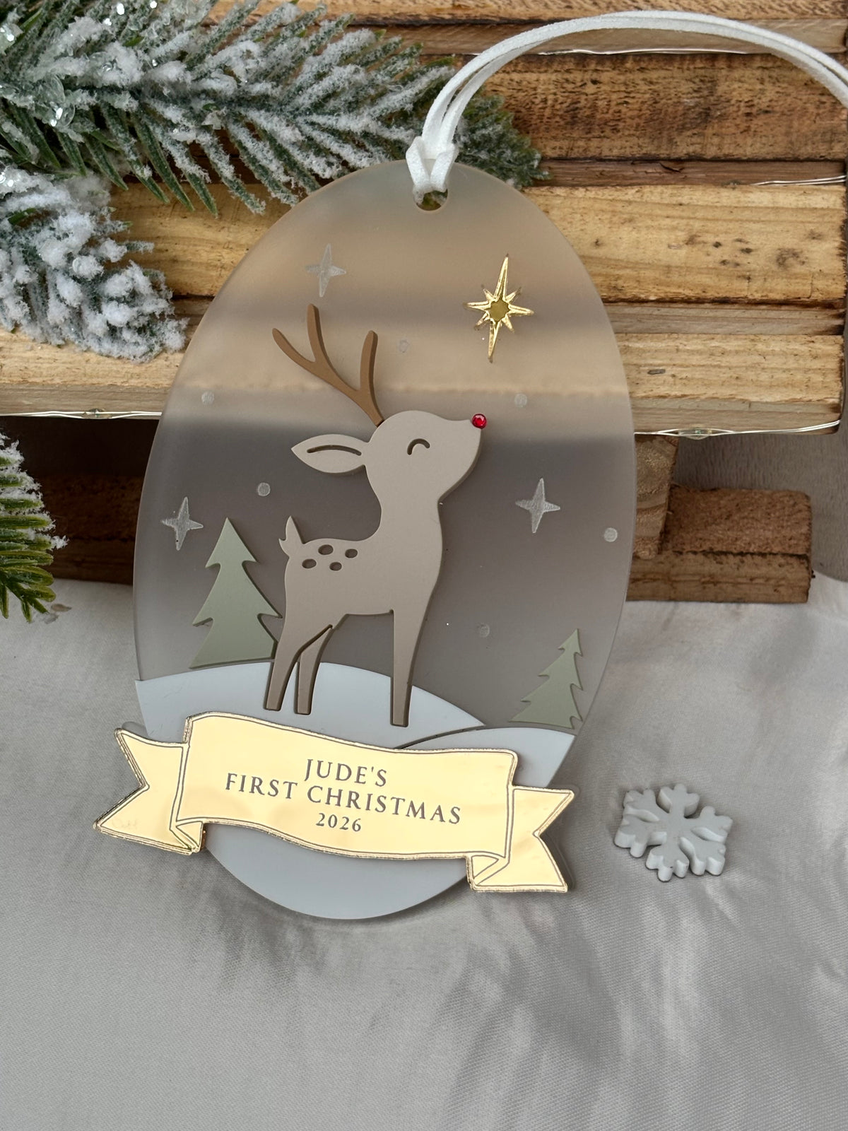 My First Christmas Personalised Rudolf Reindeer  Bauble: Baby’s 1st Christmas Tree Ornament
