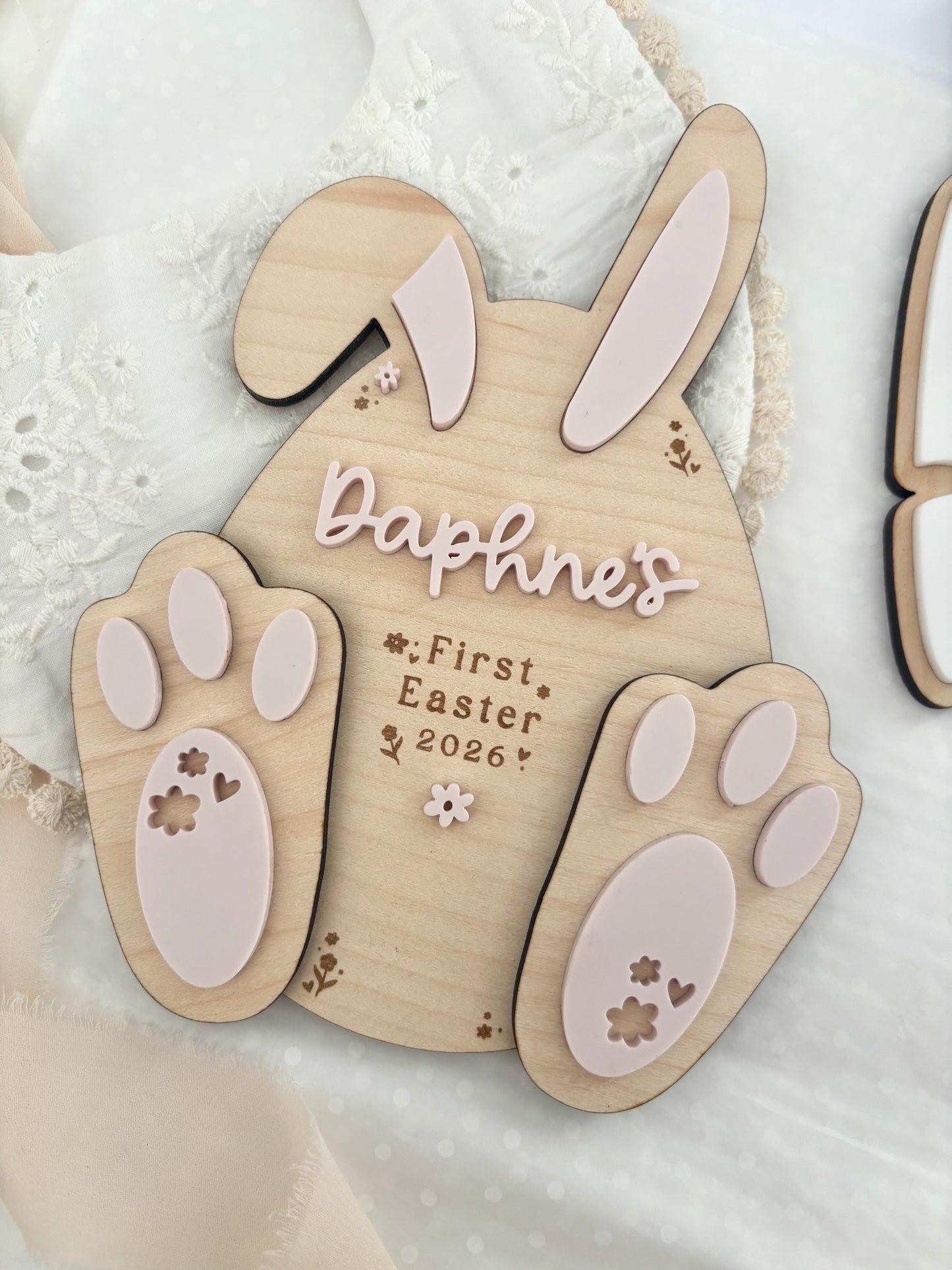 First Easter Floral Bunny Plaque