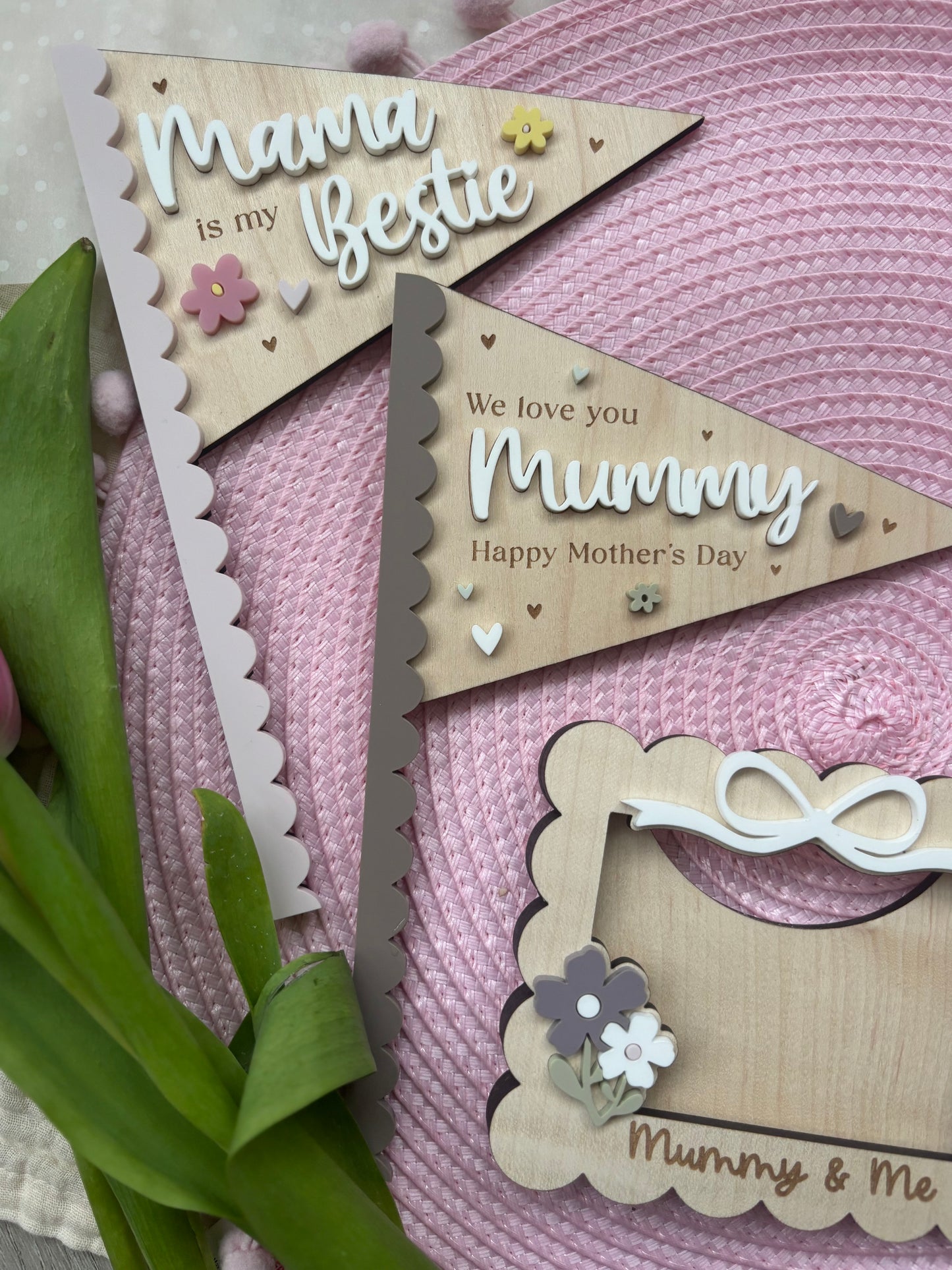 Mother’s Day Wooden Gift Flag - Mama is My Bestie - Happy Mother’s Day