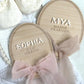 Personalised Baby Name Oval Plaque with Acrylic Name & Chiffon Ribbon
