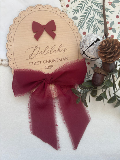 My First Christmas Personalised Plaque - Bow