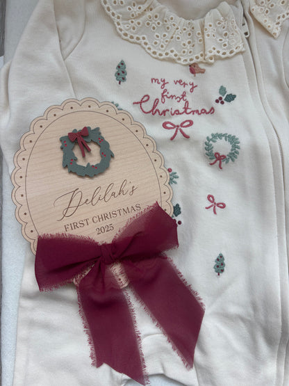 My First Christmas Personalised Plaque - Wreath
