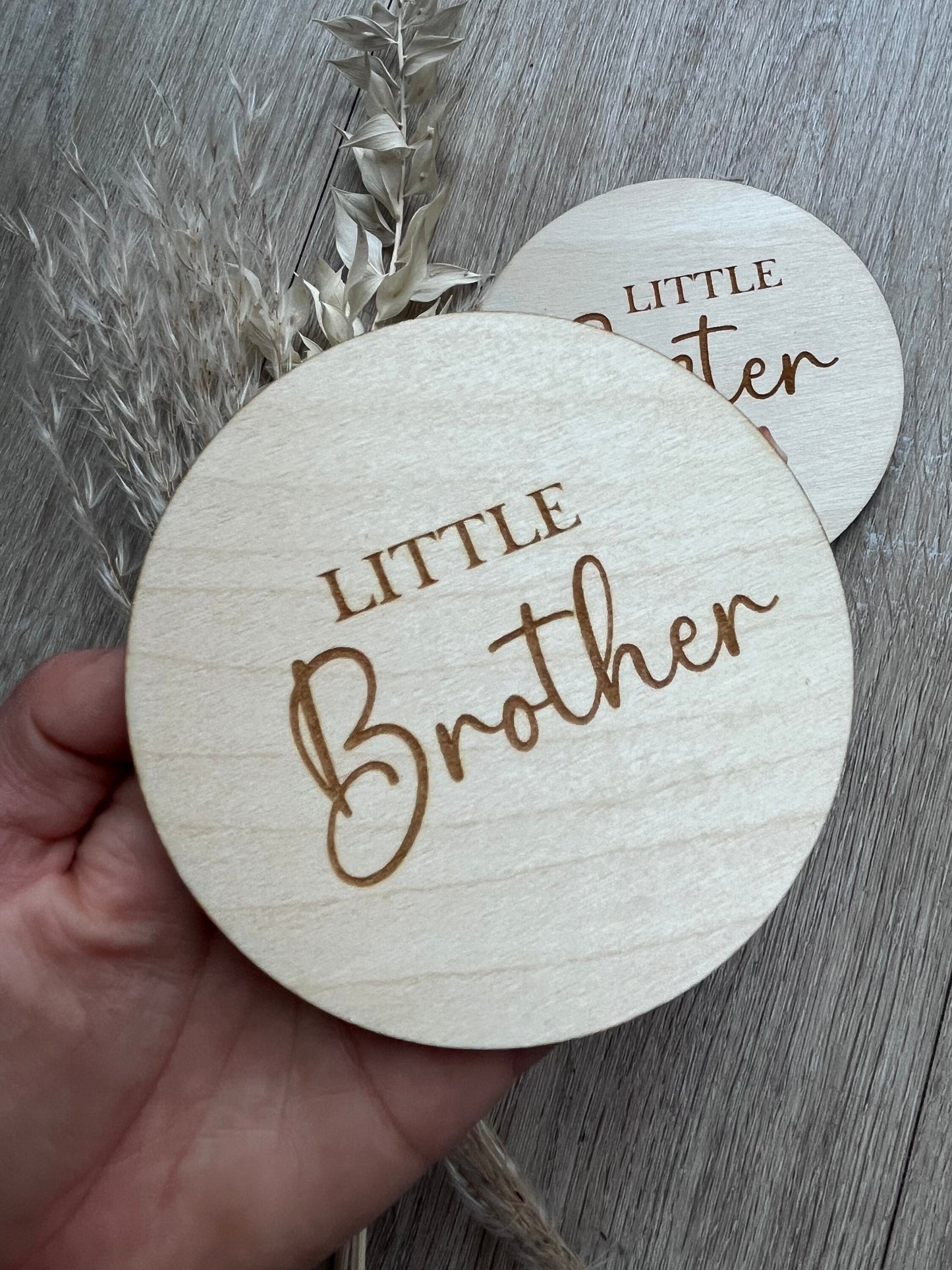 Double sided Little Brother or Sister gender announcement prop.