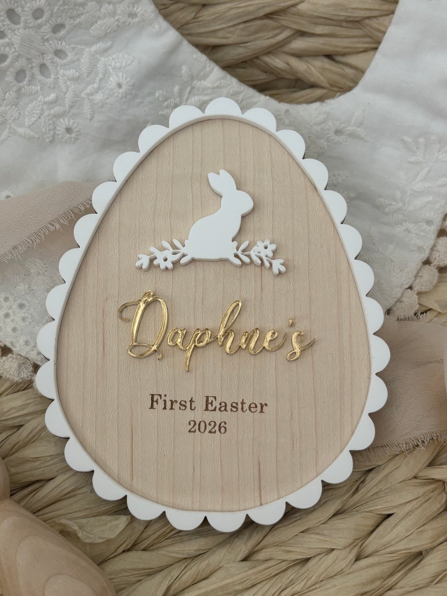 My First Easter Egg Scallop Bunny Plaque