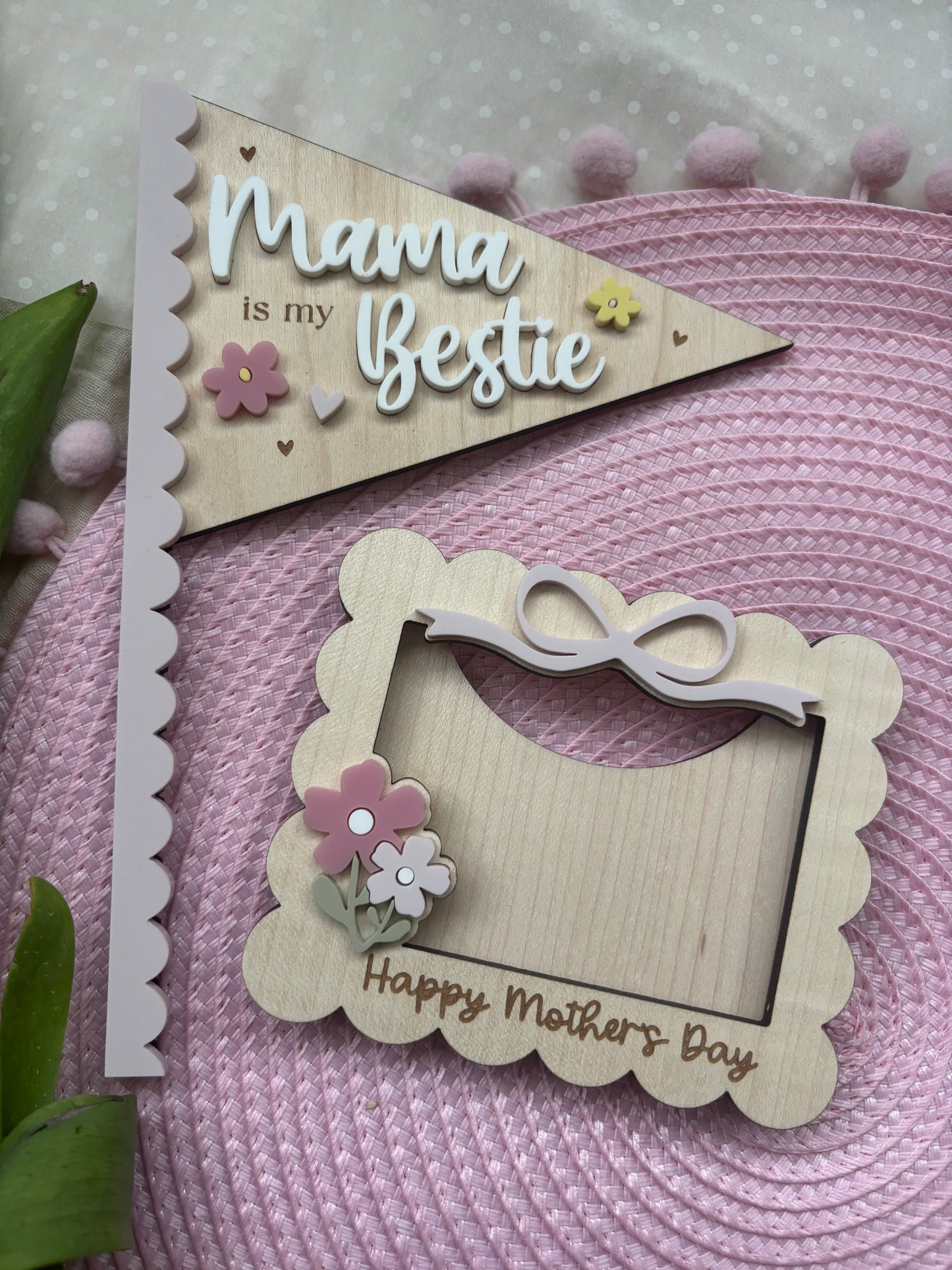 Mother’s Day Wooden Gift Flag - Mama is My Bestie - Happy Mother’s Day