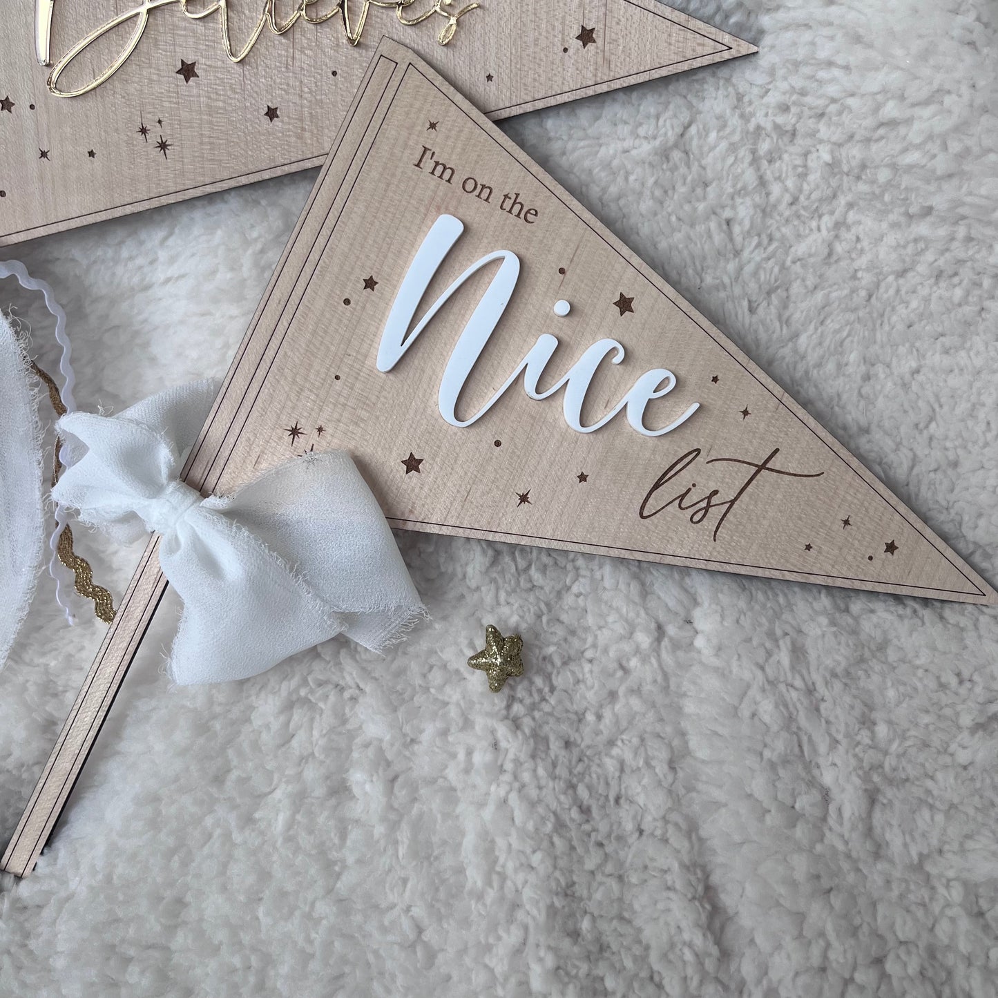 Nice list and Believe Wooden Christmas Flags