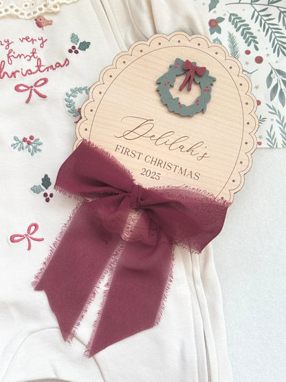 My First Christmas Personalised Plaque - Wreath