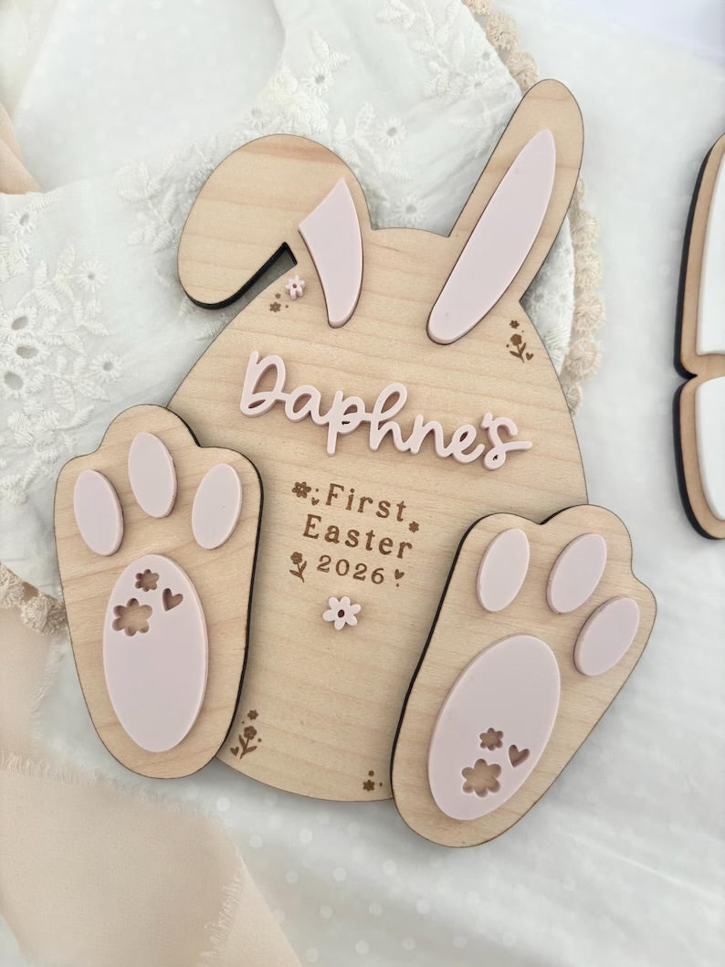 First Easter Floral Bunny Plaque