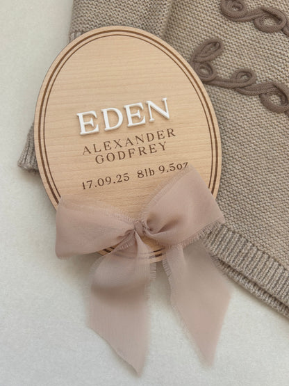 Personalised Baby Keepsake  Plaque with Chiffon Ribbon