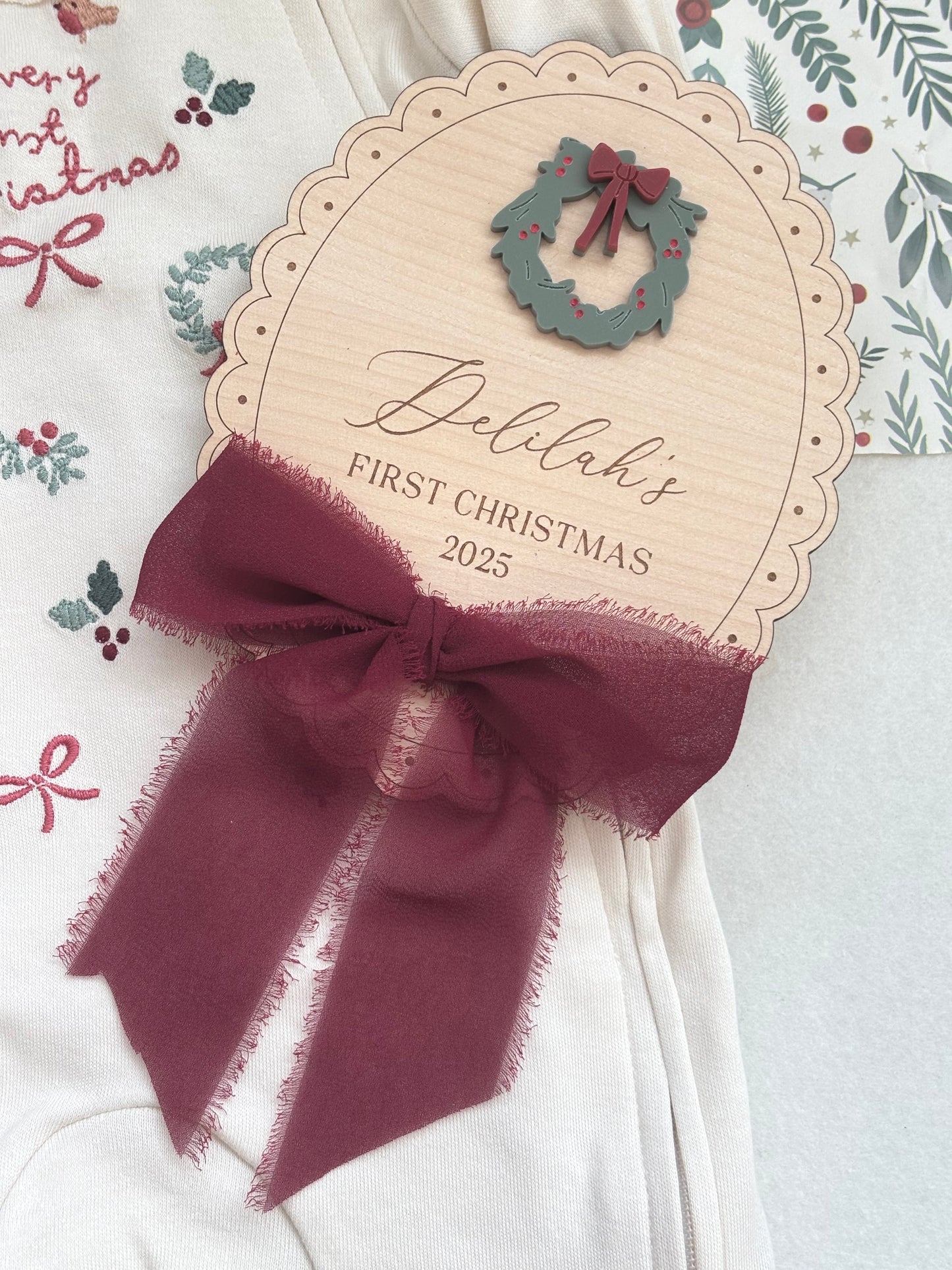 My First Christmas Personalised Plaque - Wreath