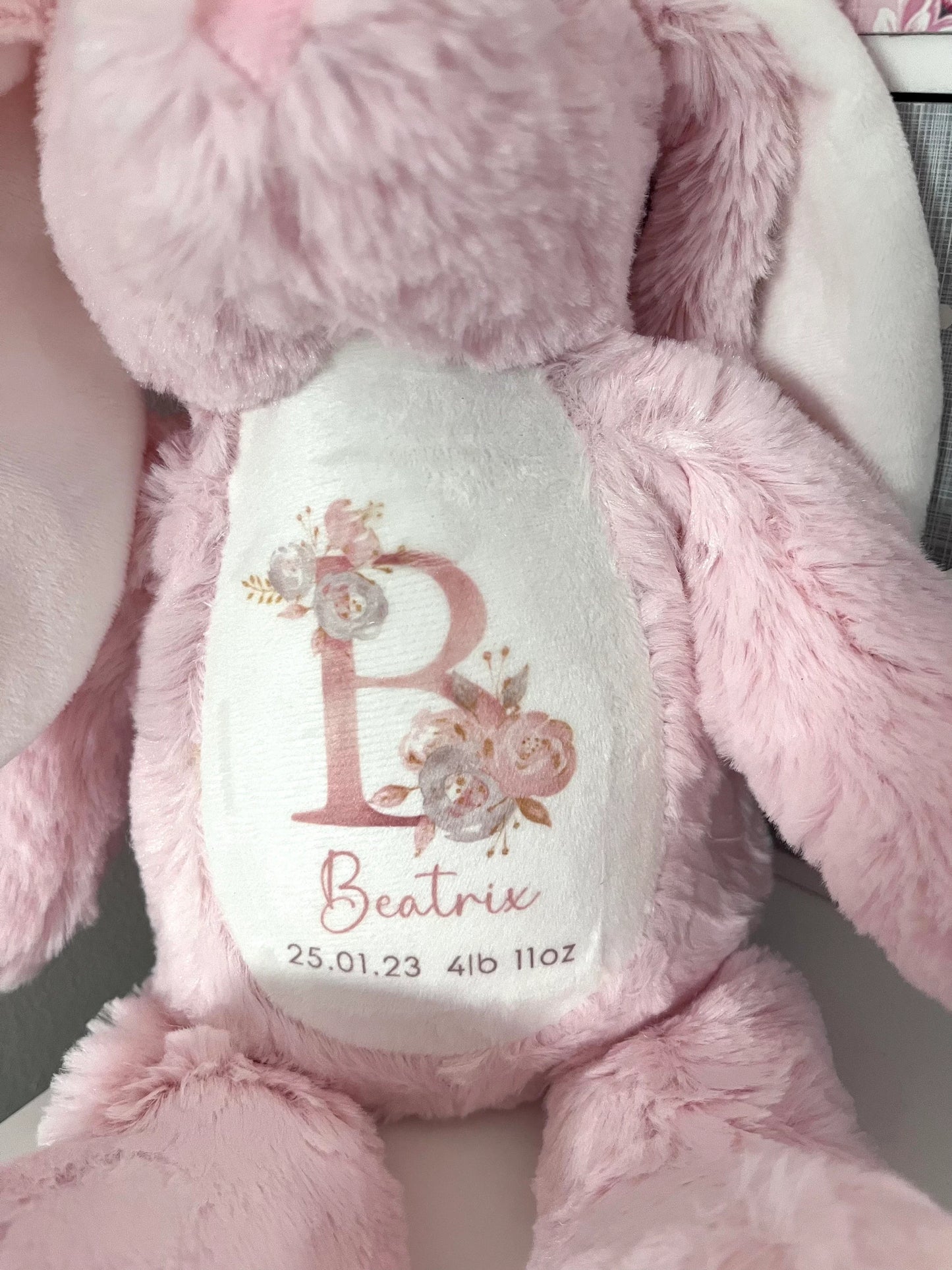 Personalised New Baby Girl Pink Bunny Teddy