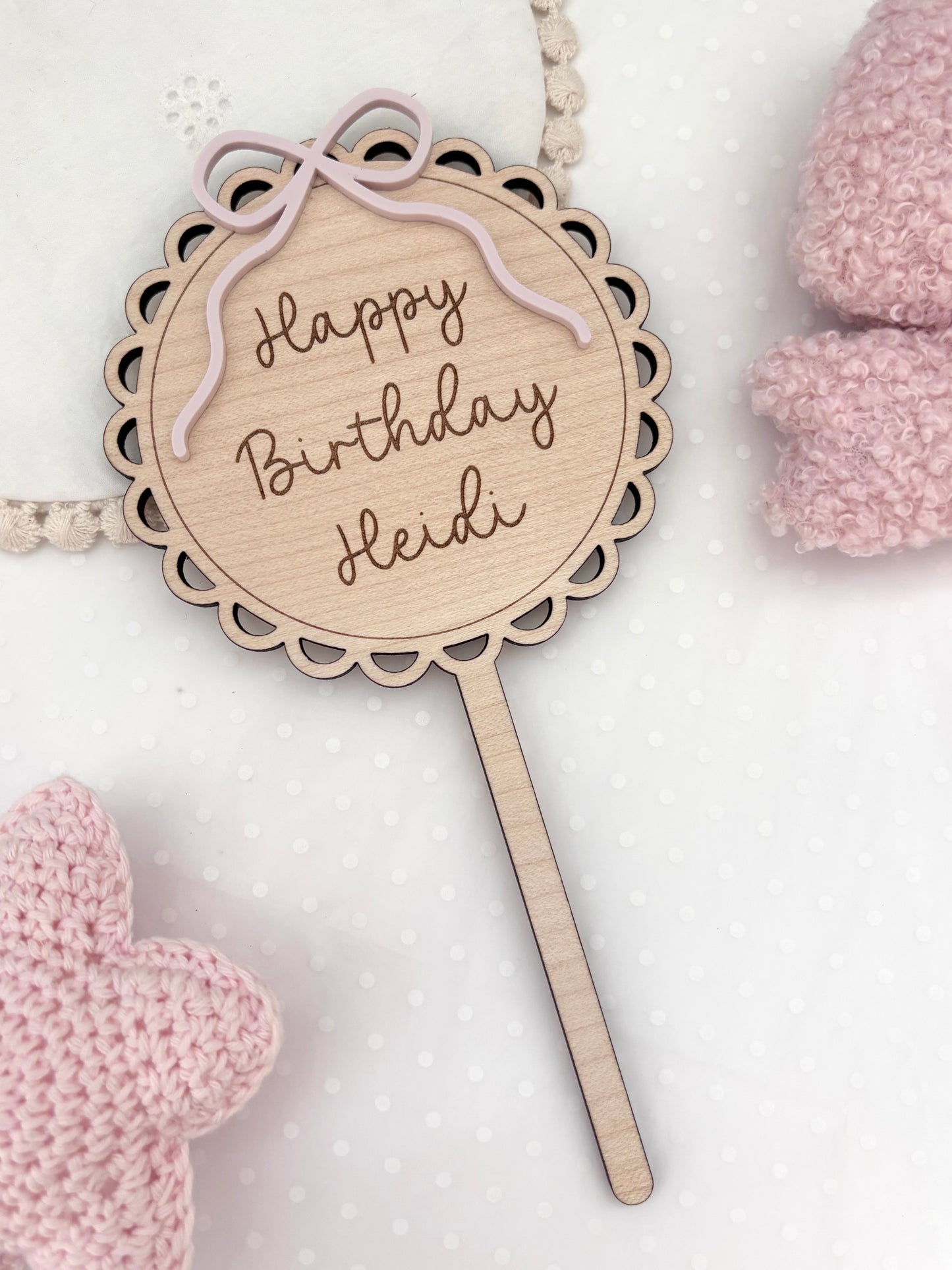 Personalised Wooden Cake Topper - Bow