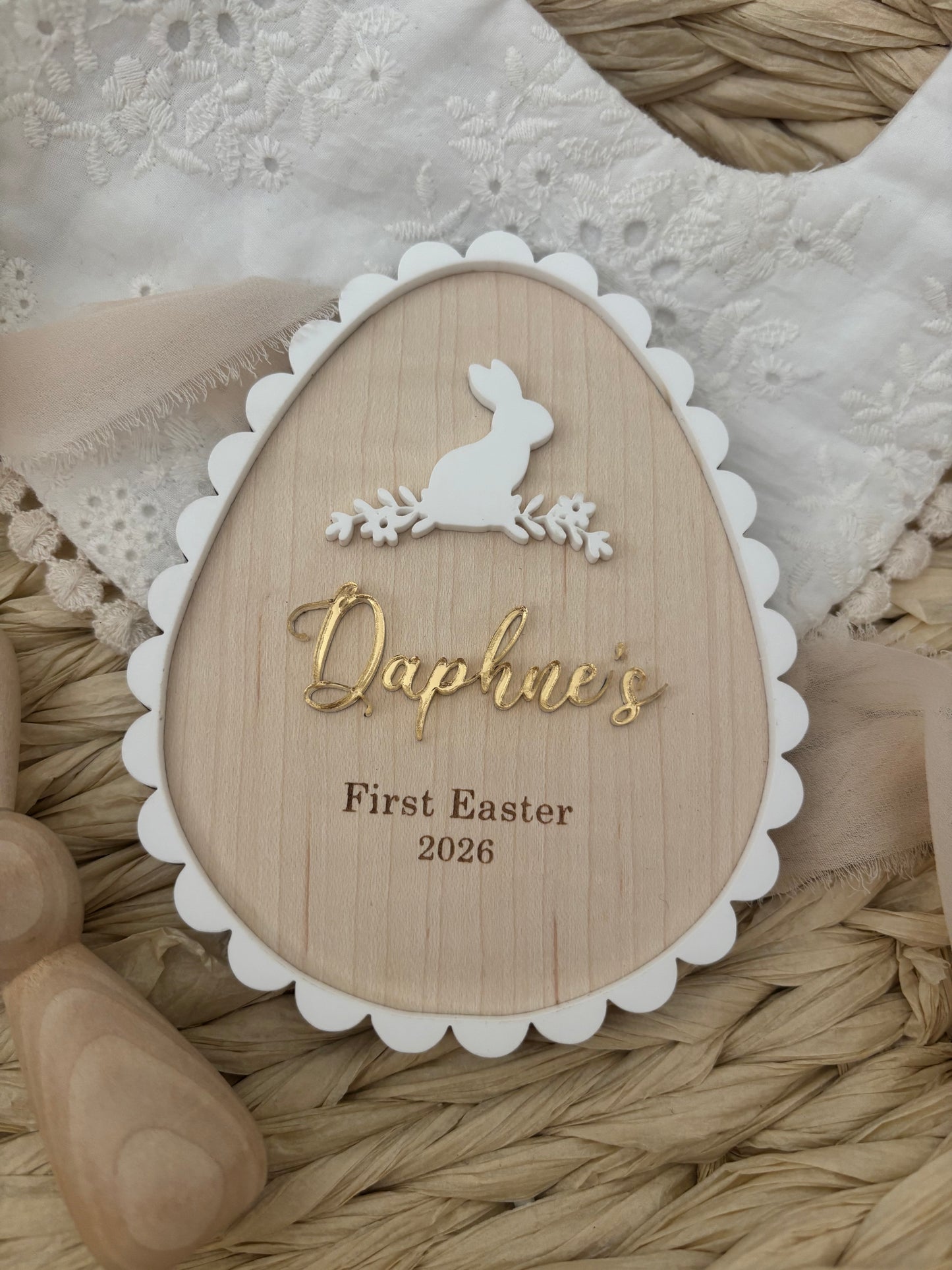 My First Easter Egg Scallop Bunny Plaque