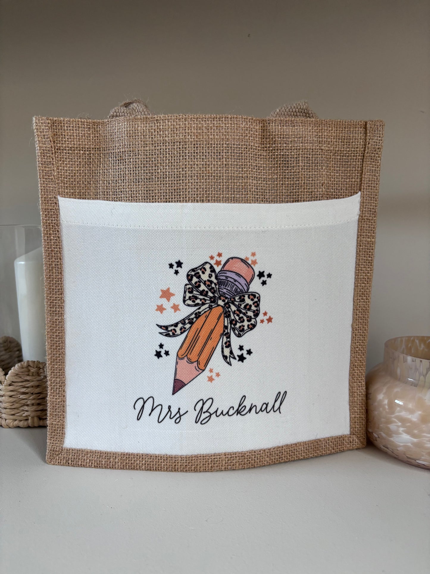 Personalised Bow Pencil Tote Bags