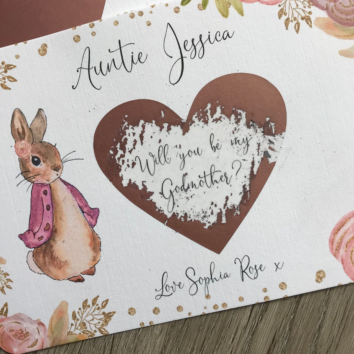 Personalised Godparent Proposal Flopsy Bunny Scratchcard