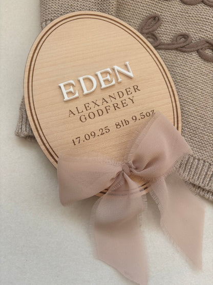 Personalised Baby Keepsake  Plaque with Chiffon Ribbon