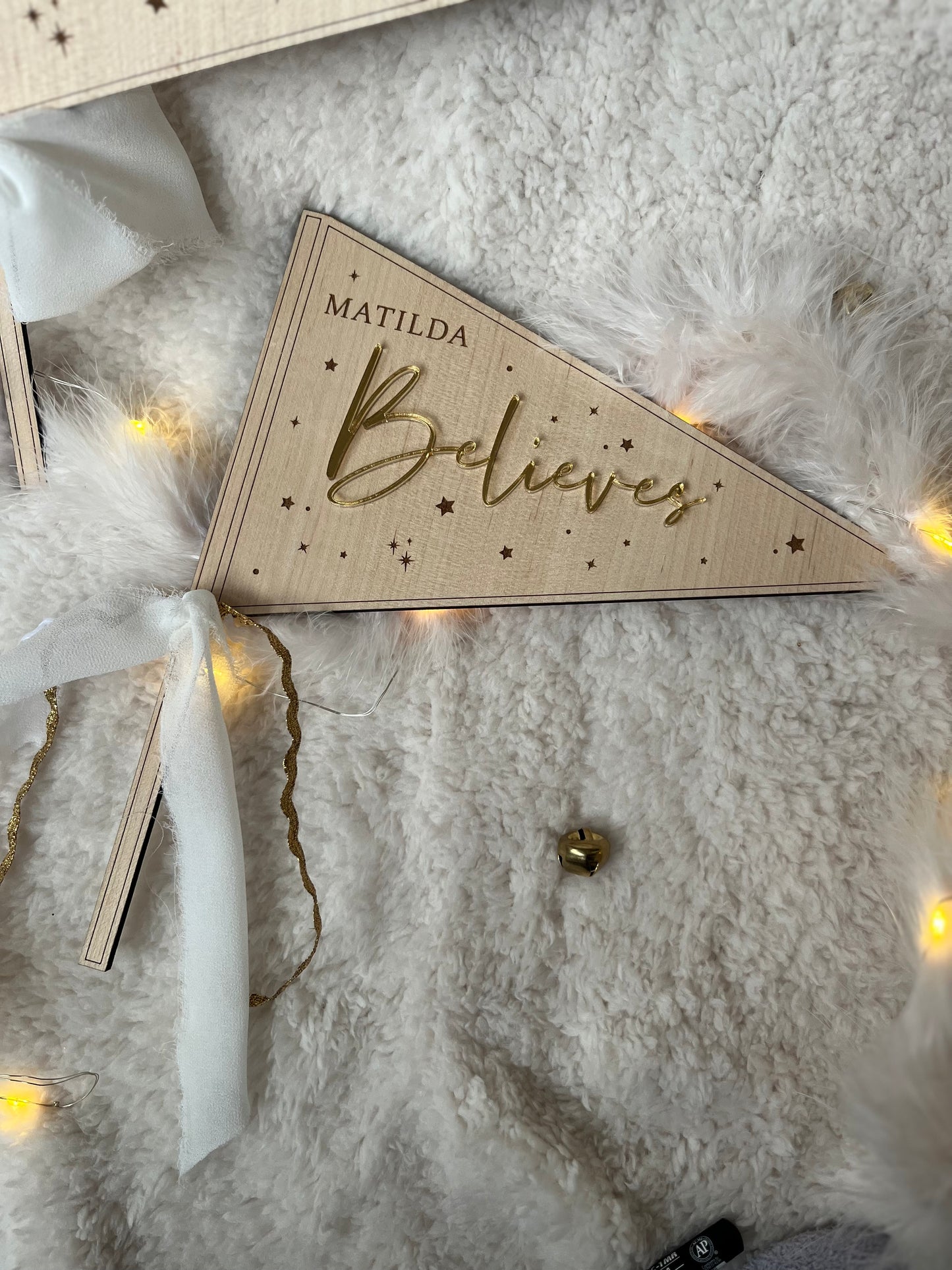 Nice list and Believe Wooden Christmas Flags