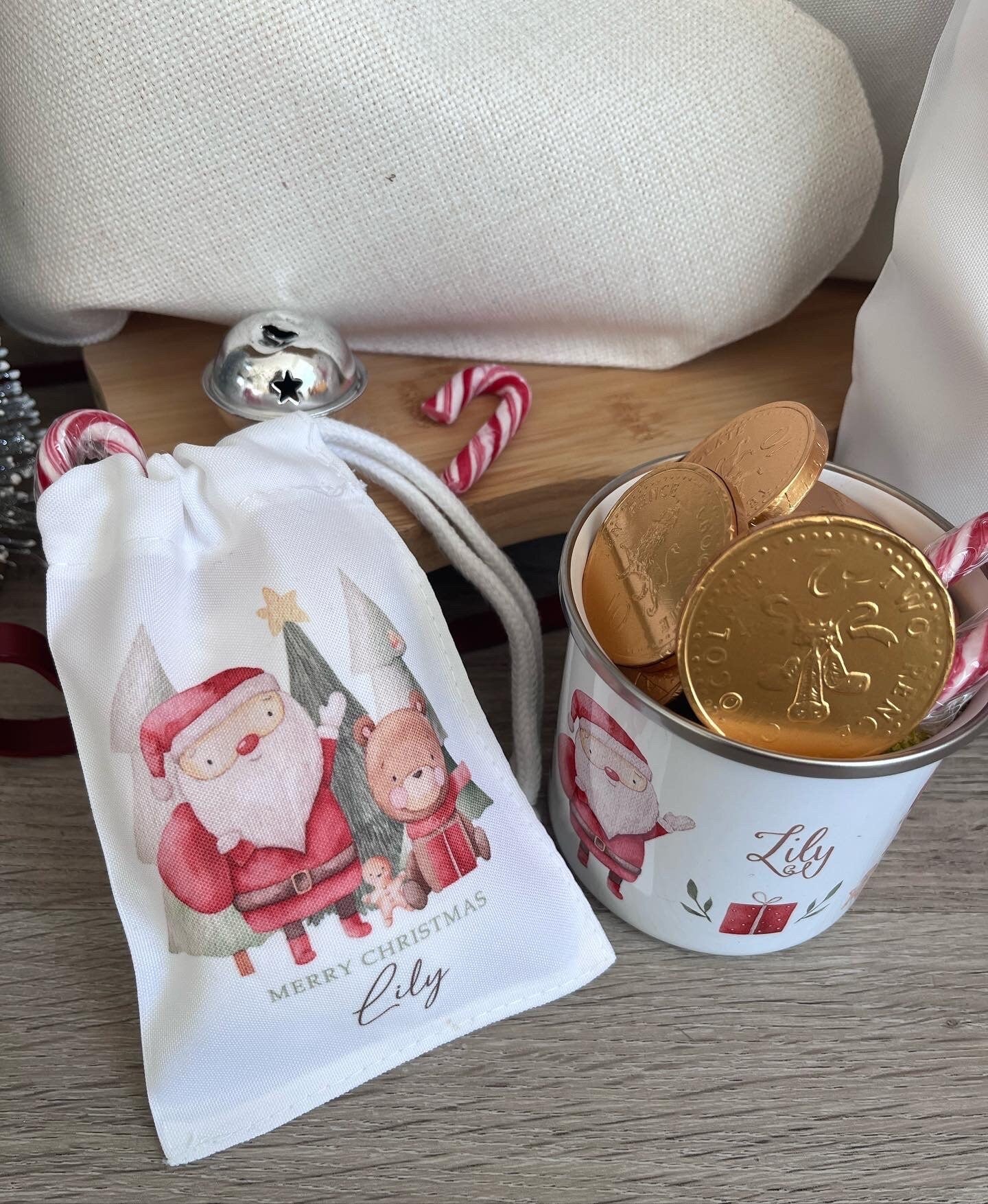 Personalised Santa & Elves Mug & Treat Bag