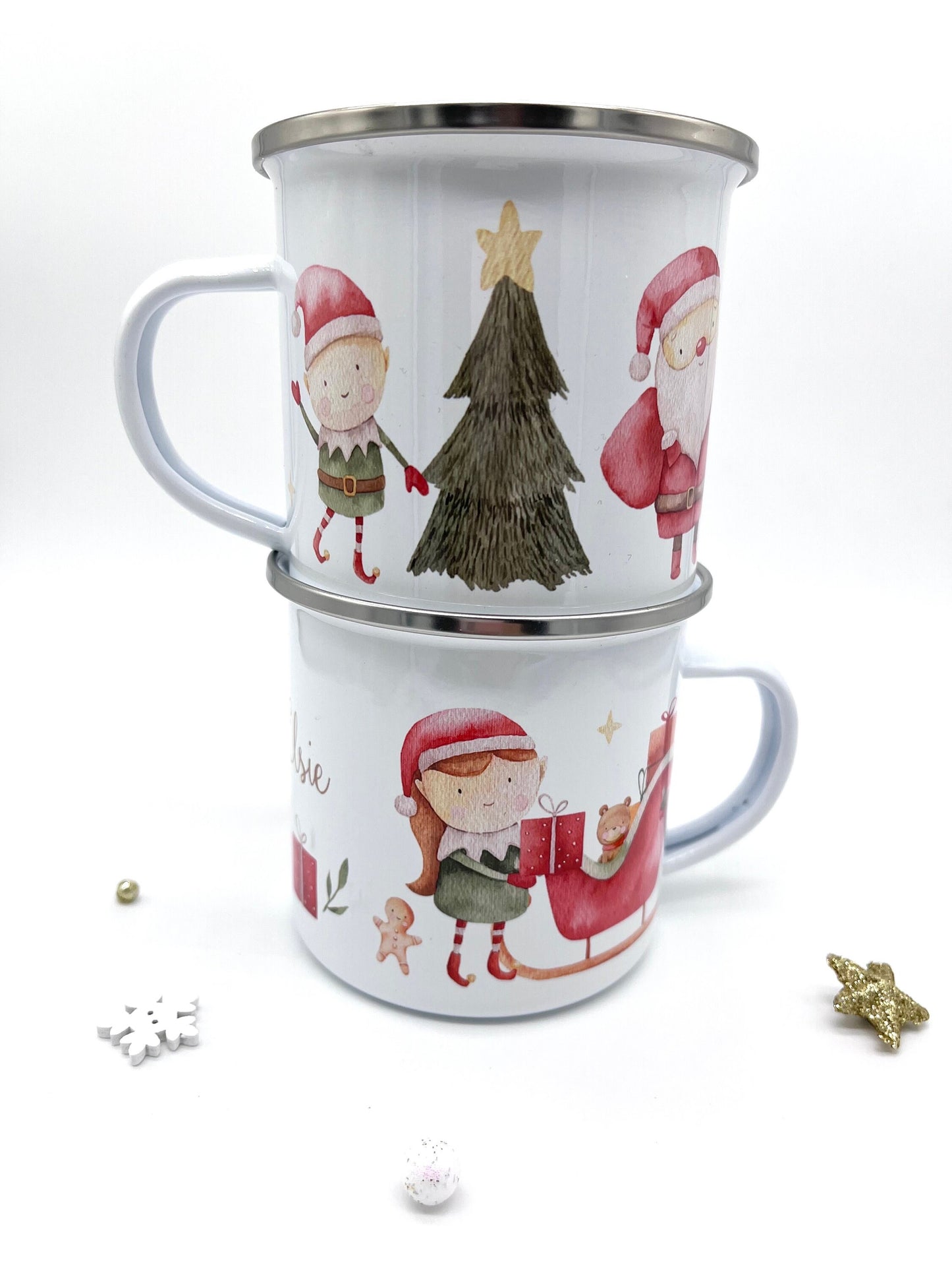 Personalised Santa & Elves Mug & Treat Bag