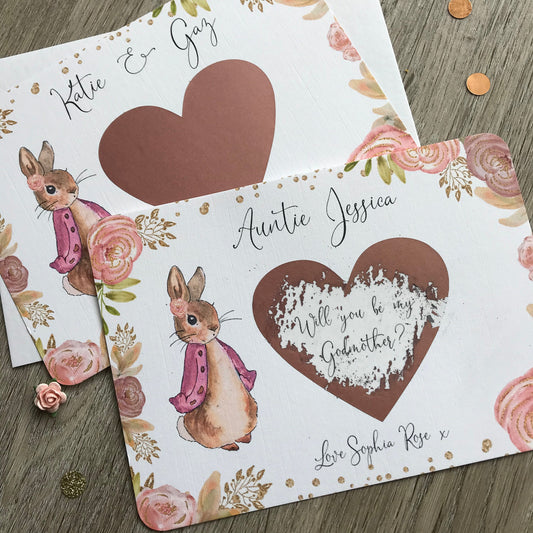 Personalised Godparent Proposal Flopsy Bunny Scratchcard