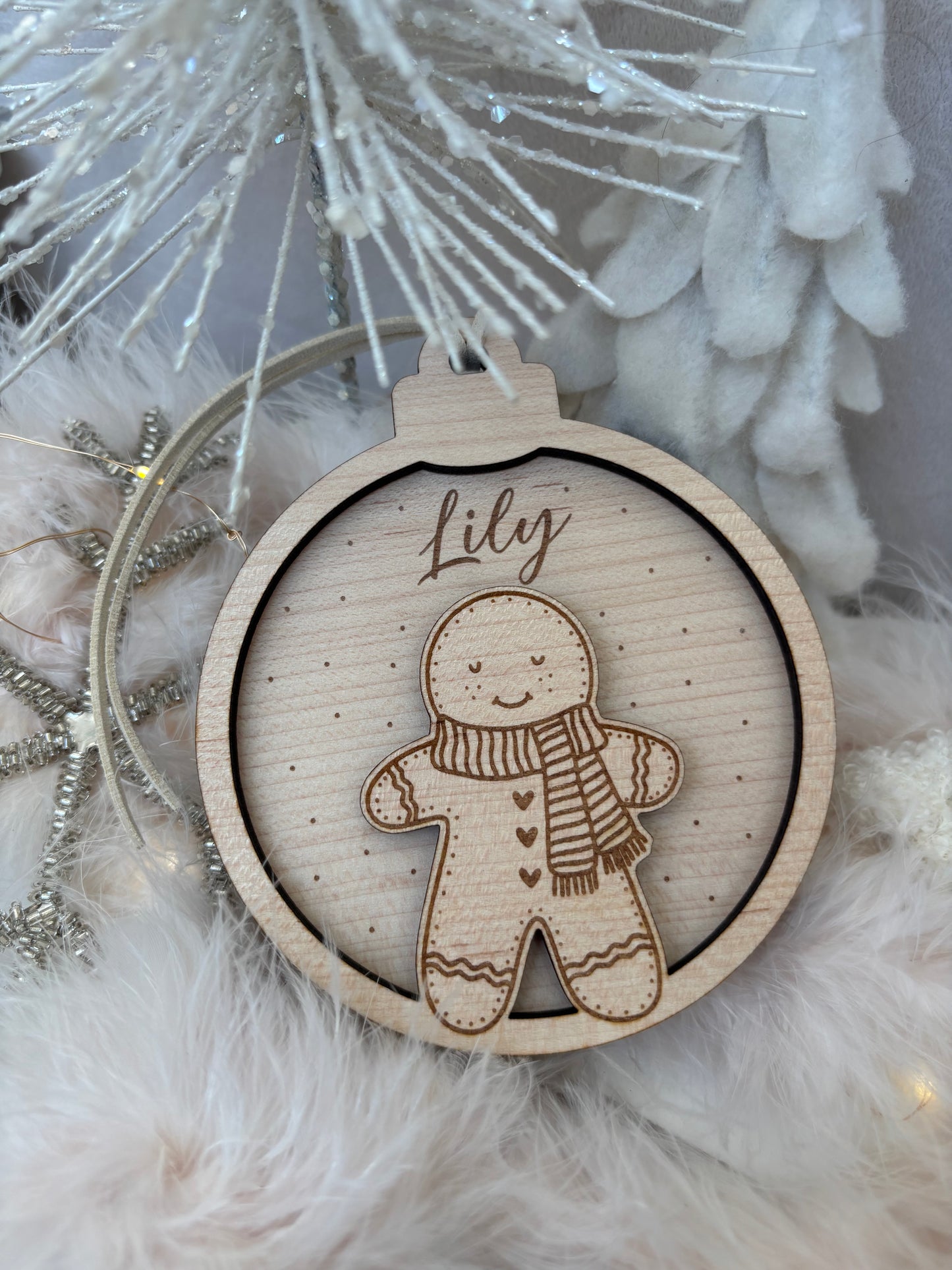 Personalised Rocking Horse, Gingerbread Bauble : Wooden Snowglobe Tree Ornament