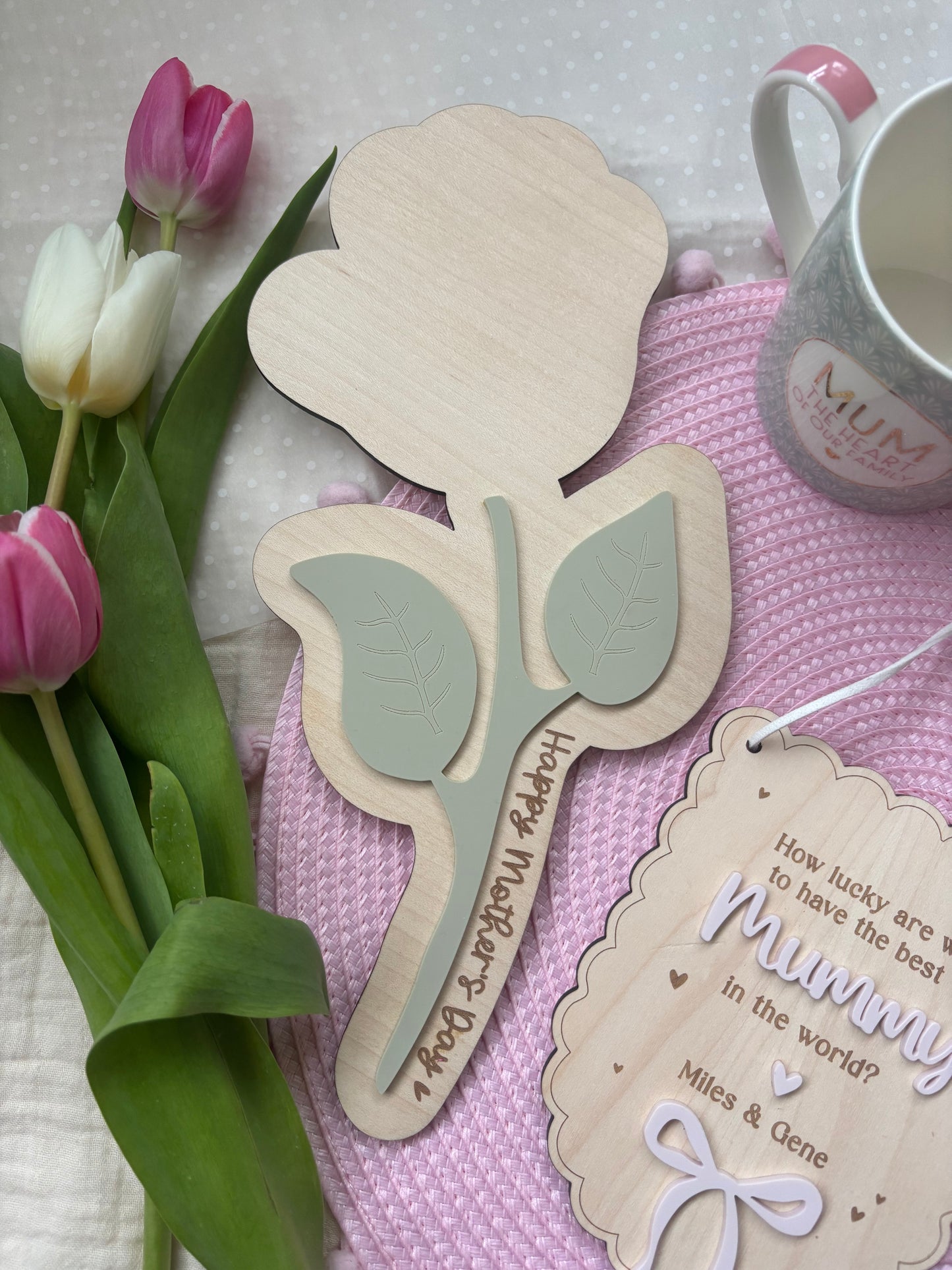 Mother's Day Flower Handprint Keepsake - First Mother’s Day Personalised Gift Plaque Wood and Acrylic