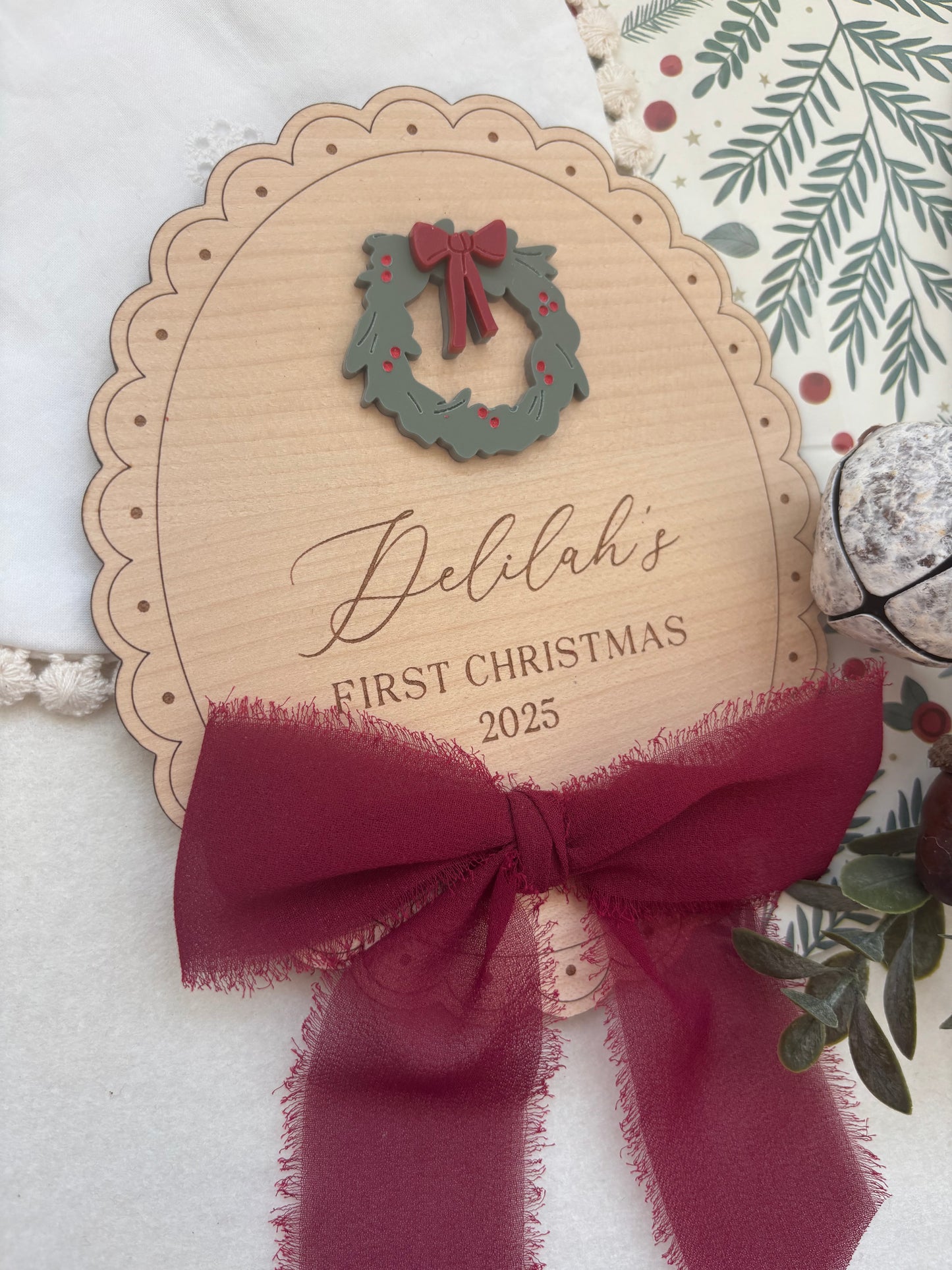 My First Christmas Personalised Plaque - Wreath