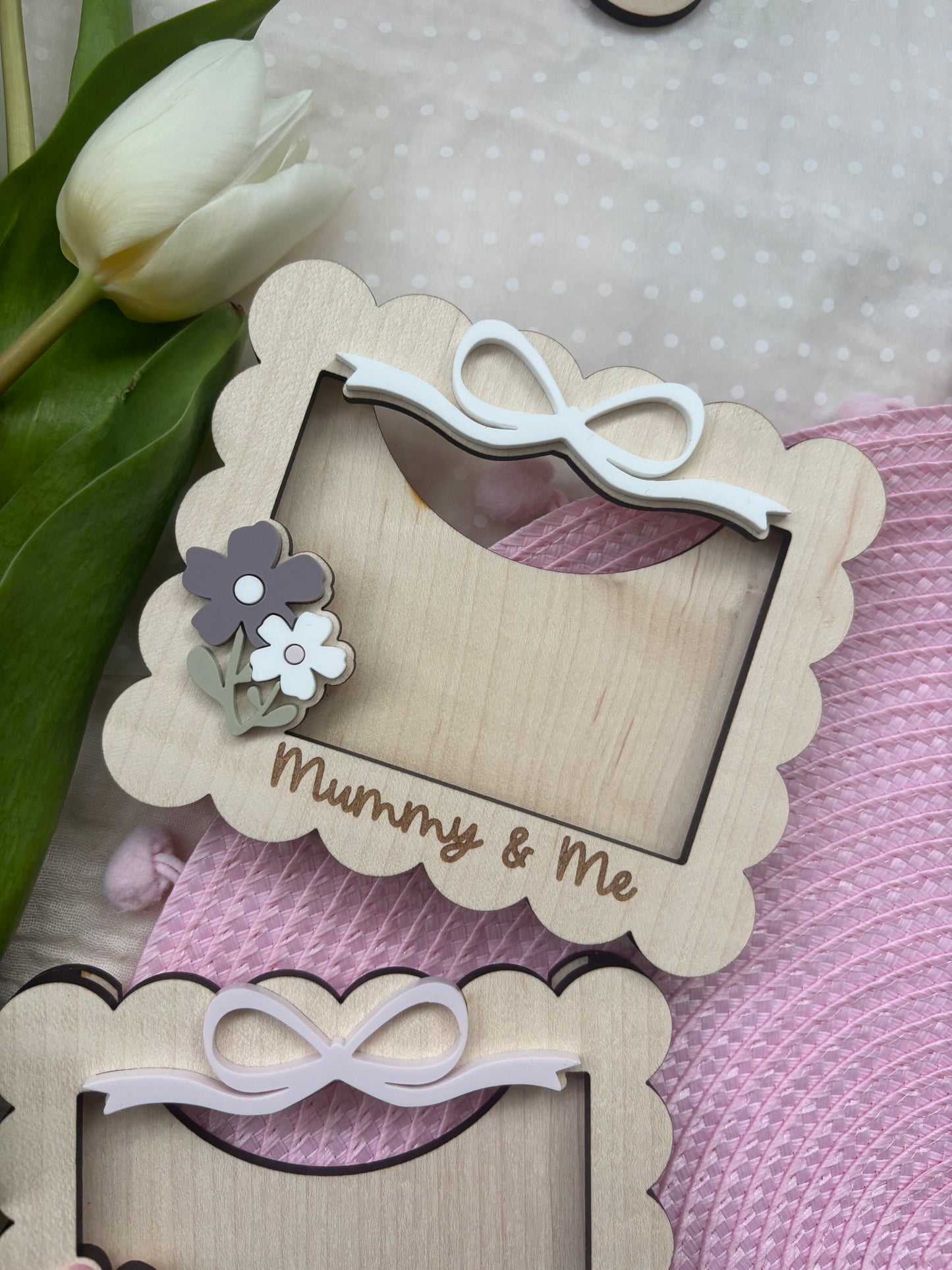 Mother's Day Fridge Magnet Frame Gift for Grandma, Gift for Mum, Mini Wooden Photo Frame with flowers