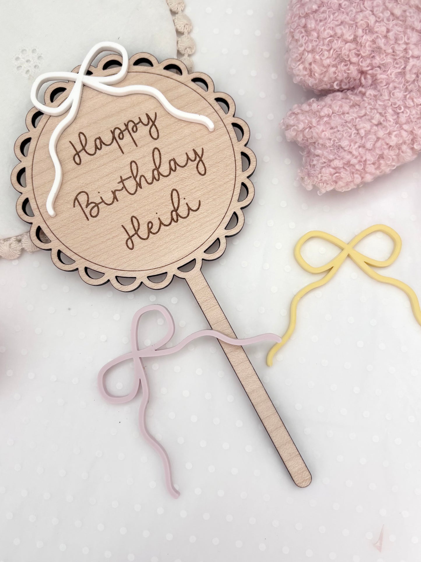 Personalised Wooden Cake Topper - Bow