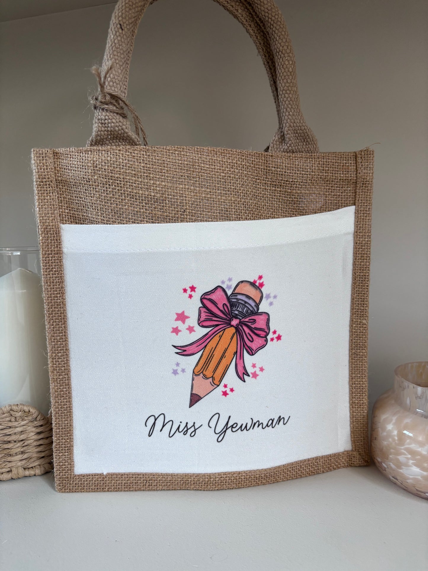 Personalised Bow Pencil Tote Bags