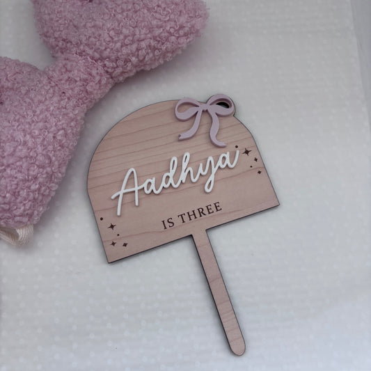 Personalised Wooden Arch Cake Topper - Bow
